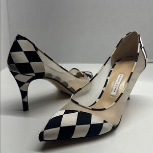 Bionda Castana High Heels Shoes Pointed Toe Checkerboard Black White Size 9